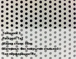 Лист перфорированный 3 1х2 Марка: 08пс без покрытия стальной Rv